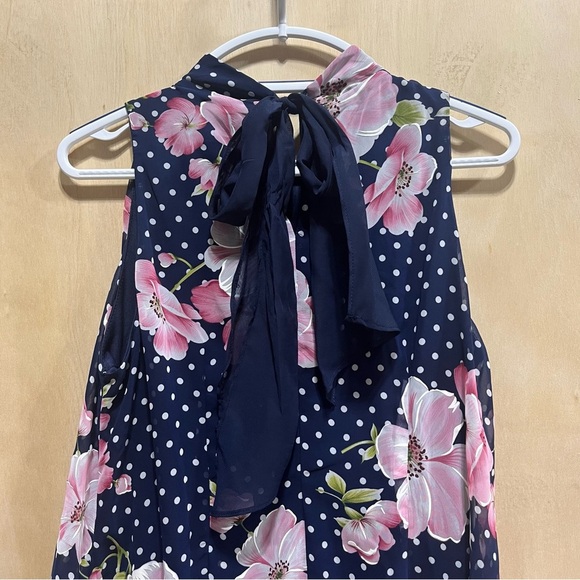 Navy Pink Summer Casual Floral Sleeveless Tank Dress Size 12 Robbie Bee - Picture 4 of 5